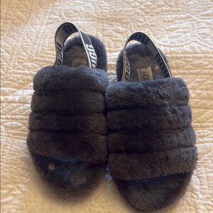 UGG Fluffy Gray Slide Slippers
